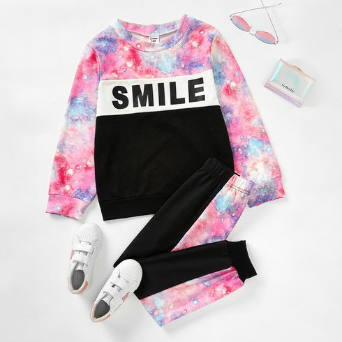 2-piece Kid Girl Letter Space Print Pullover and Elasticized Pants Casual Set