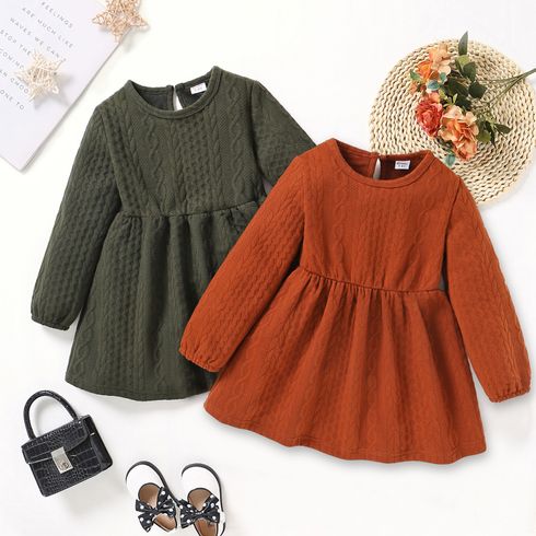 Kid Girl Solid Color Textured Long-sleeve Dress