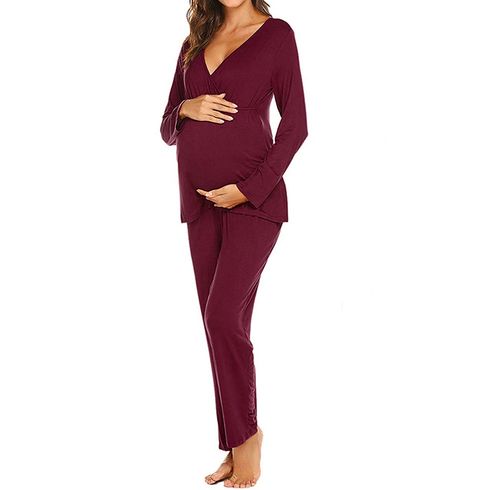 Cozy Solid Long-sleeve Nursing Pajamas