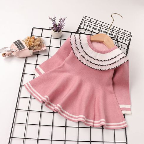 Solid Flounced Collar Long-sleeve Baby Dress