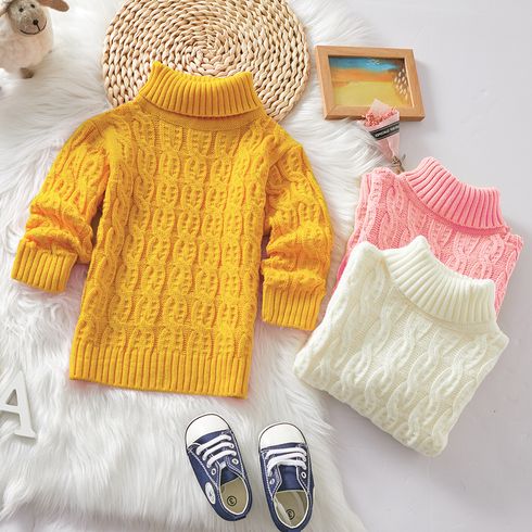 Toddler Girl/Boy Turtleneck Solid Cable Knit Sweater