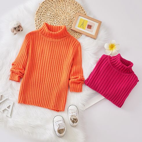 Toddler Girl Turtleneck Solid Color Ribbed Knit Sweater