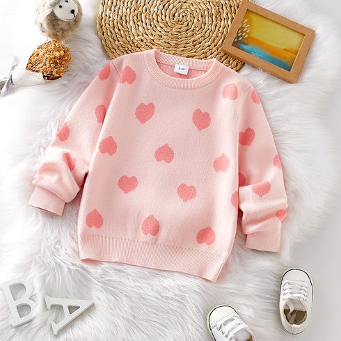 Toddler Girl Sweet Heart Pattern Pink Knit Sweater