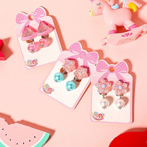 Kids Clip On Earrings Watermelon Flower Star Decor Pearl Dangle Clip On Earrings for Girls