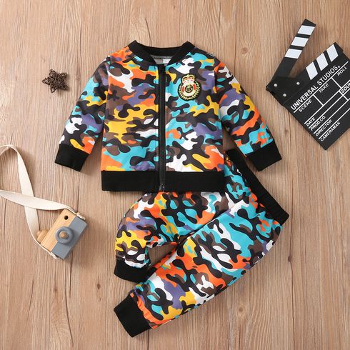 2pcs Baby Multi-color Camouflage Print Long-sleeve Jacket and Trousers Set