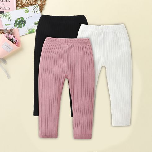 Baby Girl 95% Cotton Ribbed Solid Pants Leggings