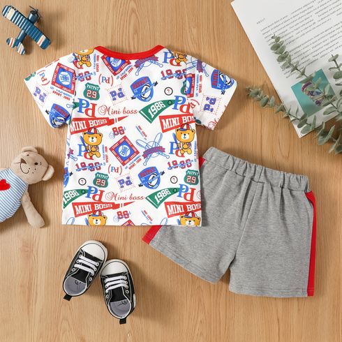 2pcs Baby Boy 95% Cotton Colorblock Shorts and All Over Print Short-sleeve T-shirt Set