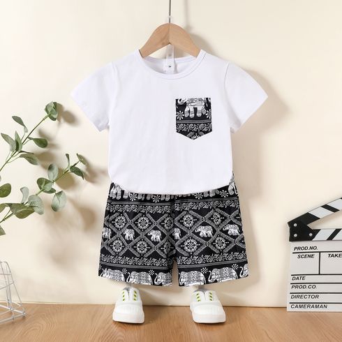 2pcs Toddler Boy Exotic Pocket Design Tee and Shorts Set