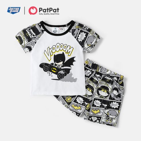 Justice League Toddler Boy Letter Print Short Raglan Sleeve Tee and Allover Print Shorts Set