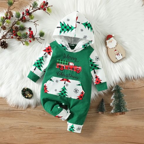 Christmas Baby Boy/Girl 95% Cotton Allover Print Long-sleeve Hooded Jumpsuit