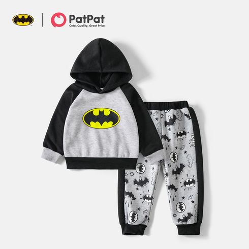 Batman 2pcs Toddler Boy Raglan Sleeve Cotton Hoodie Sweatshirt and Allover Print Pants set