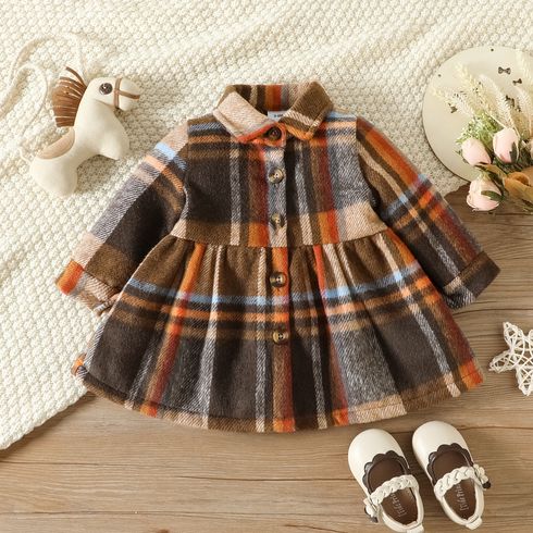 Baby Girl Thickened Flannel Plaid Single Breasted Coat