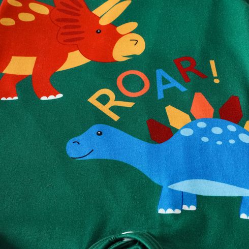 Baby Boy Dinosaur & Letter Print Short-sleeve Jumpsuit DarkGreen big image 5