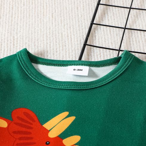Baby Boy Dinosaur & Letter Print Short-sleeve Jumpsuit DarkGreen big image 3