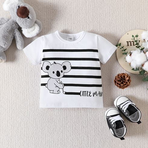 2pcs Baby Boy 95% Cotton Bear & Stripe Print Short-sleeve Tee and Letter Print Shorts Set White big image 3