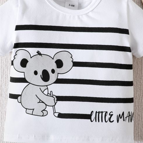 2pcs Baby Boy 95% Cotton Bear & Stripe Print Short-sleeve Tee and Letter Print Shorts Set White big image 6