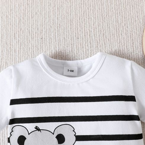 2pcs Baby Boy 95% Cotton Bear & Stripe Print Short-sleeve Tee and Letter Print Shorts Set White big image 5