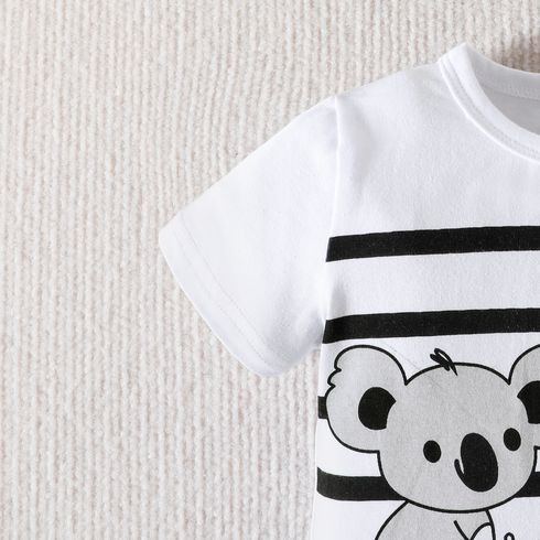 2pcs Baby Boy 95% Cotton Bear & Stripe Print Short-sleeve Tee and Letter Print Shorts Set White big image 7