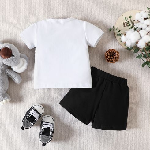 2pcs Baby Boy 95% Cotton Bear & Stripe Print Short-sleeve Tee and Letter Print Shorts Set White big image 2