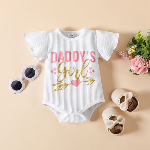 Father's day 3pcs Baby Girl 95% Cotton Letter Print Ribbed Bodysuit and Shorts and Bow Headband Set Pink big image 3