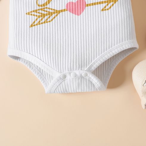Father's day 3pcs Baby Girl 95% Cotton Letter Print Ribbed Bodysuit and Shorts and Bow Headband Set Pink big image 8