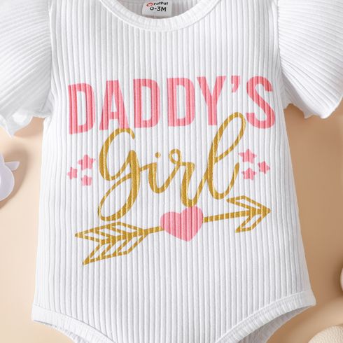 Father's day 3pcs Baby Girl 95% Cotton Letter Print Ribbed Bodysuit and Shorts and Bow Headband Set Pink big image 6