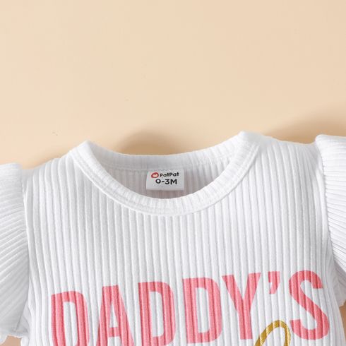 Father's day 3pcs Baby Girl 95% Cotton Letter Print Ribbed Bodysuit and Shorts and Bow Headband Set Pink big image 5