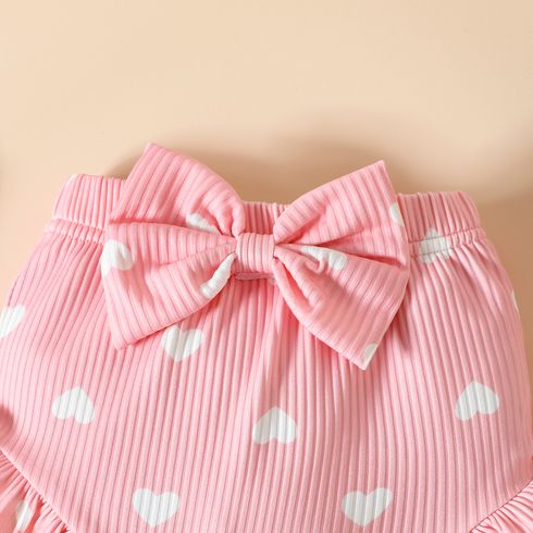 Father's day 3pcs Baby Girl 95% Cotton Letter Print Ribbed Bodysuit and Shorts and Bow Headband Set Pink big image 9