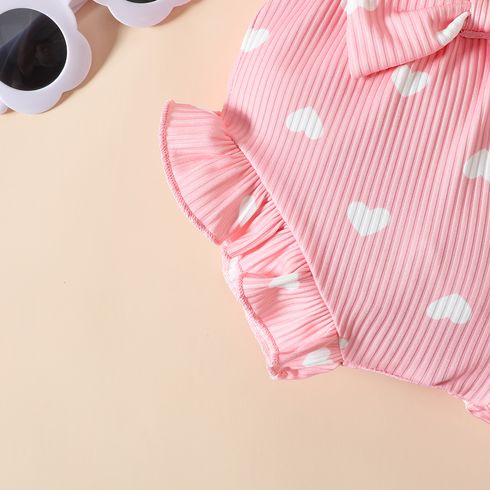 Father's day 3pcs Baby Girl 95% Cotton Letter Print Ribbed Bodysuit and Shorts and Bow Headband Set Pink big image 10