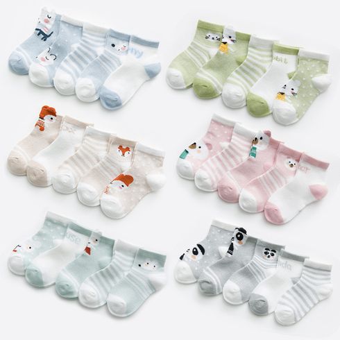 5-pack Baby / Toddler Stripe Dots Cartoon Animal Pattern Socks Pink big image 6