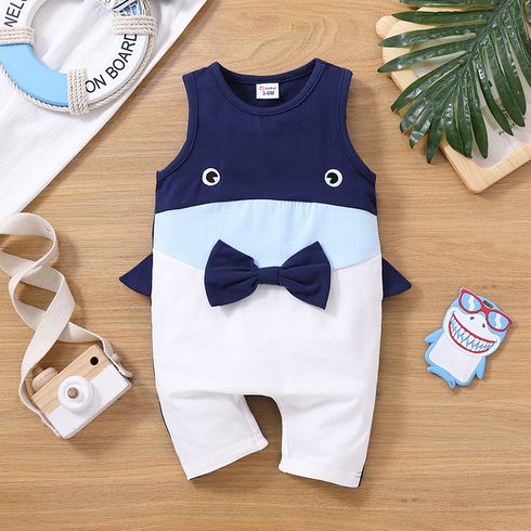Baby Boy/Girl 95% Cotton Cartoon Shark Design Colorblock Tank Romper