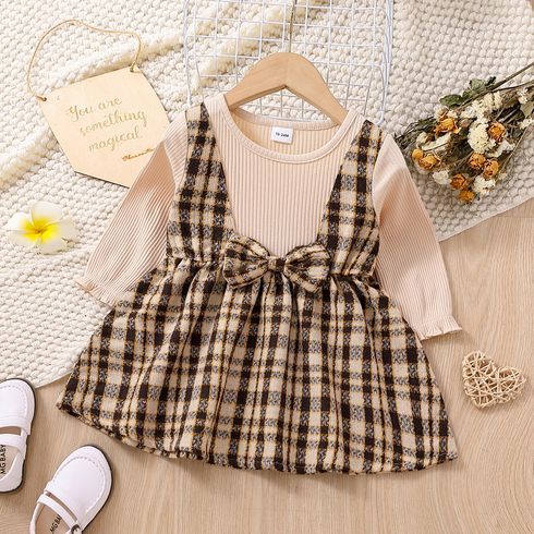 Toddler Girl Sweet Faux-two Plaid Splice Long-sleeve Dress