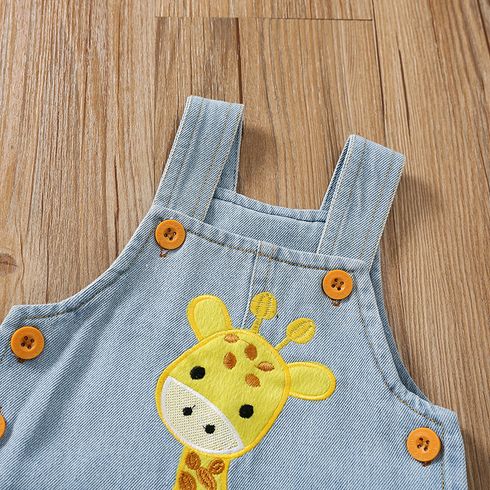 Baby Boy/Girl 95% Cotton Cartoon Giraffe Embroidered Denim Overalls Blue big image 4