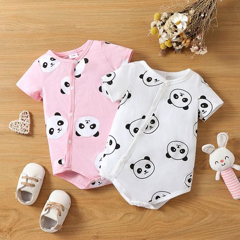 Baby Girl Allover Panda Print Short-sleeve Onesies 
