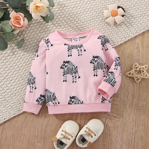 Baby Girl Allover Zebra Print Long-sleeve Sweatshirt
