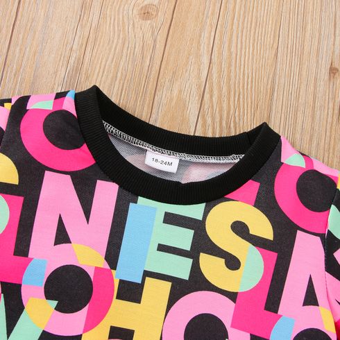 2pcs Toddler Girl Trendy Faux-two Letter Print Sweatshirt and Pants Set Multi-color big image 4