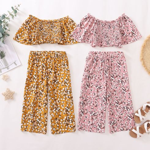 Fashionable Kid Girl Floral Off Shoulder Top Casual Suits