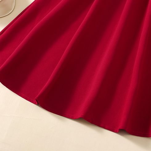 Kid Girl 3D Floral Design Mesh Sleeve Belted Dress Red big image 4