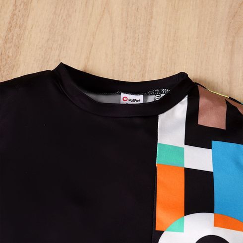 2pcs Kid Boy Letter Print Colorblock Short-sleeve Tee and Elasticized Shorts Set Colorful big image 1