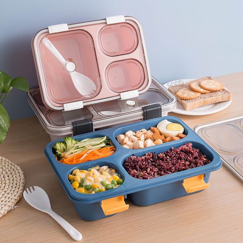 صندوق غداء بينتو مع ملعقة وغطاء بلاستيكي قابل لإعادة الاستخدام مقسم لتخزين الطعام ، صناديق حفظ وجبات الطعام للأطفال والكبار