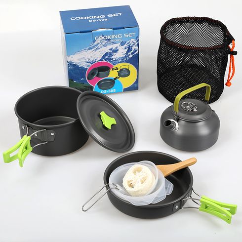 Camping Cookware Mess Kit Aluminum Lightweight Non-stick Pot Pan Outdoor Camping Cookware Set with Accessories Green big image 1