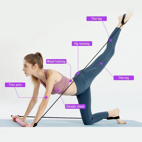 Pilates Bar Kit with Resistance Bands for Portable Home Gym Workout Full Body Shaping Pink big image 4