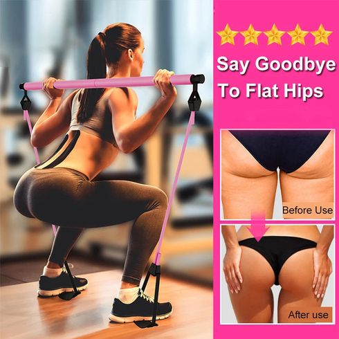Pilates Bar Kit with Resistance Bands for Portable Home Gym Workout Full Body Shaping