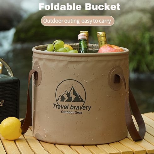 Foldable Water Bucket with Handle Portable Collapsible Fishing Bucket Wash Basin for Outdoor Camping Hiking Fishing Travelling Coffee big image 2
