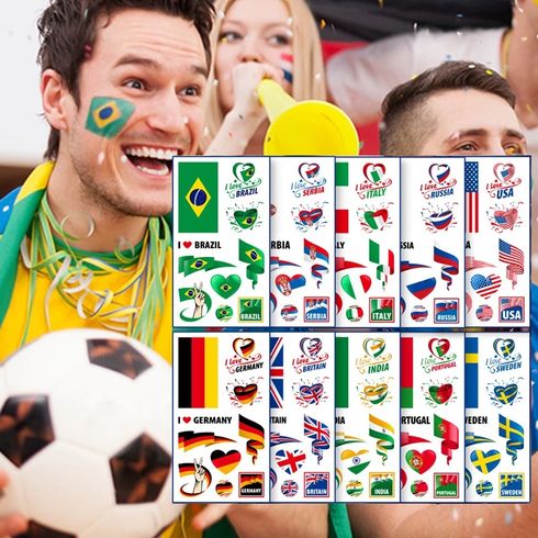 10 Sheets/Set Flag Series Face Tattoo Sticker Party Decoration Supplies