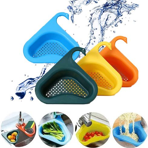 4Pcs Kitchen Sink Drain Basket Swan Hanging Triangular Drain Rack Basket Shelf Rapid Water Leakage