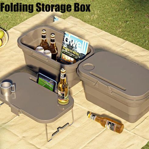 Multifunktionaler zusammenklappbarer Aufbewahrungseimer, tragbare Picknick-Camping-Containerbox mit kleiner Tischplatte
