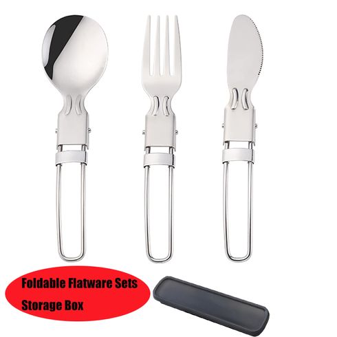 3-pack Stainless Steel Folding Utensil Set Portable Folding Spoon Fork Knife Set with Storage Case