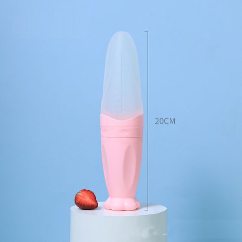Silicone Squeeze Feeding Spoon Baby Food Dispensing Spoon with Dust Cover for Rice Cereal Fruit Juice Pumpkin Paste Pink big image 3