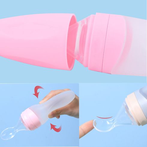 Silicone Squeeze Feeding Spoon Baby Food Dispensing Spoon with Dust Cover for Rice Cereal Fruit Juice Pumpkin Paste Pink big image 5